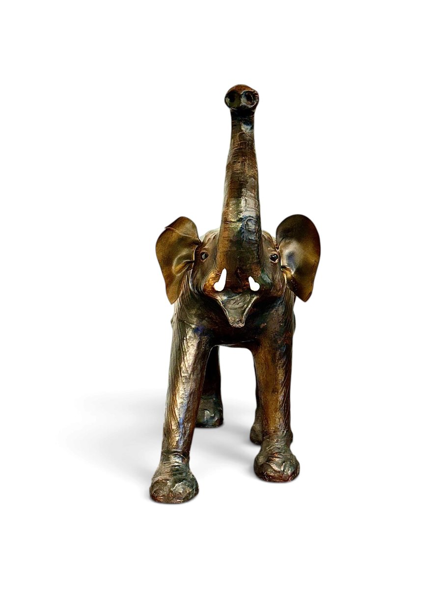 Grande sculpture d’éléphant en cuir, fin XIXe siècle-photo-4