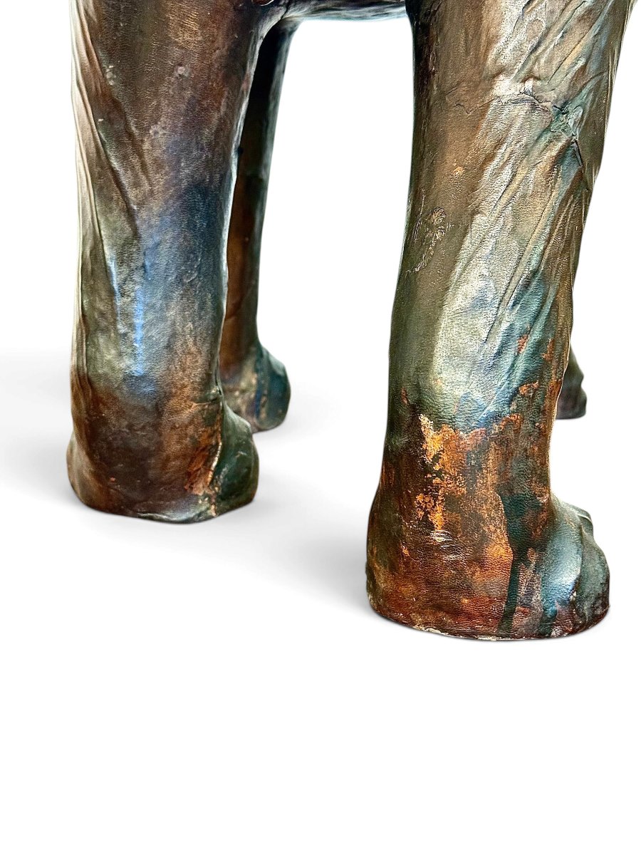 Grande sculpture d’éléphant en cuir, fin XIXe siècle-photo-4