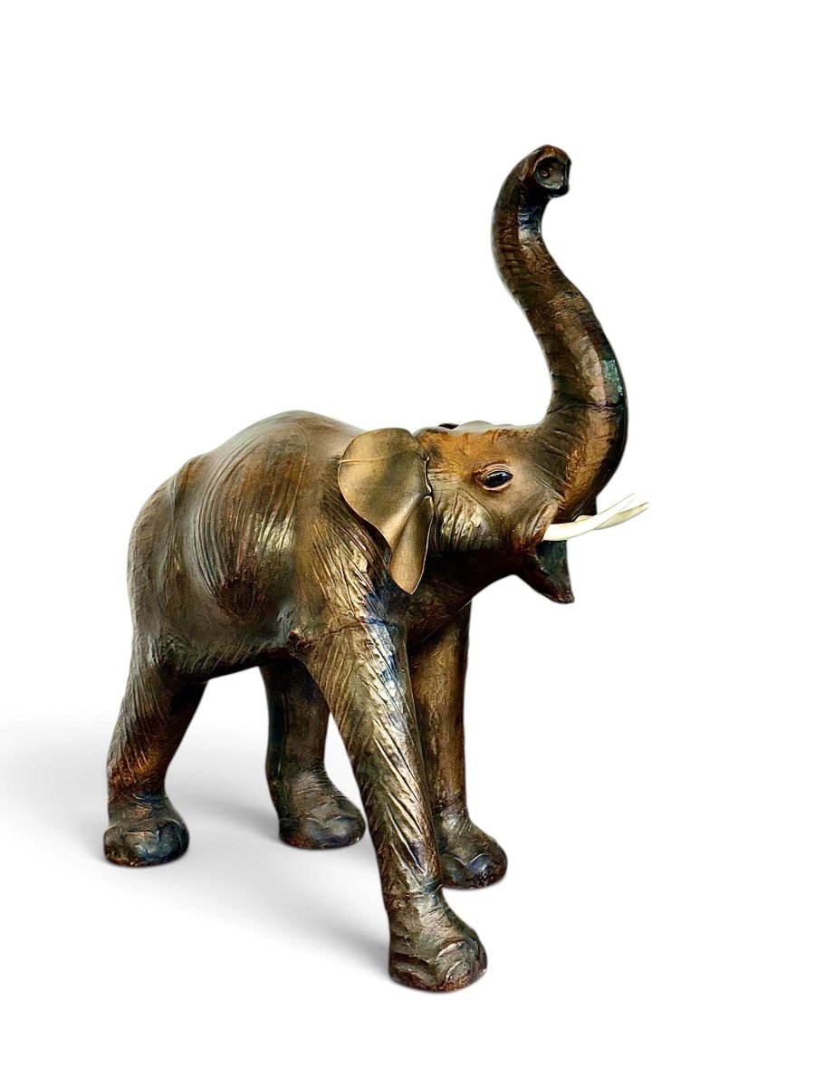 Grande sculpture d’éléphant en cuir, fin XIXe siècle-photo-7