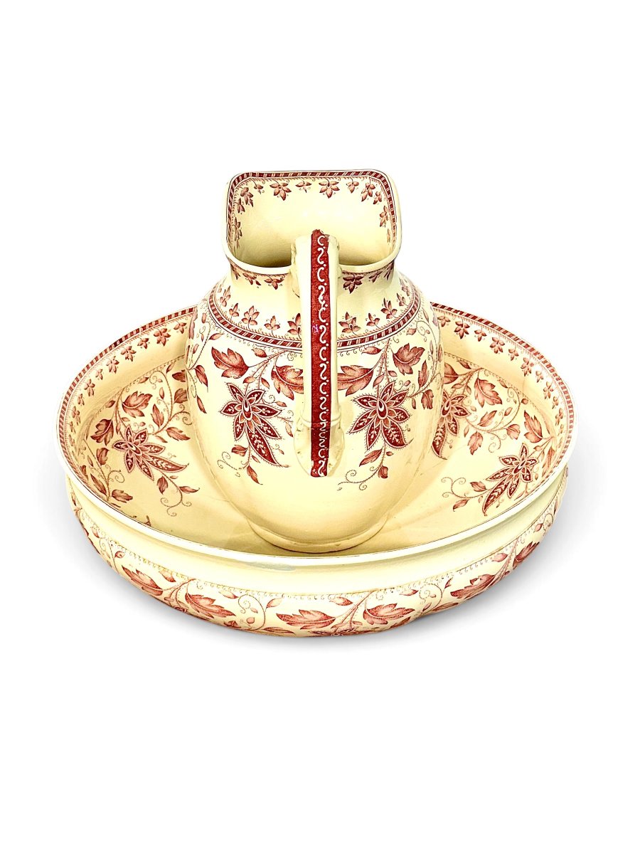 French Sarreguemines Burgos Wash Basin And Pitcher Set, Circa 1900-photo-3