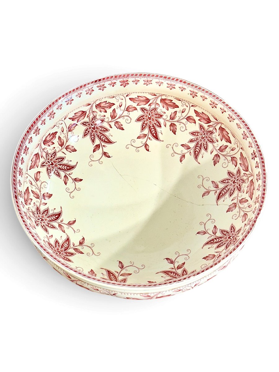 French Sarreguemines Burgos Wash Basin And Pitcher Set, Circa 1900-photo-1