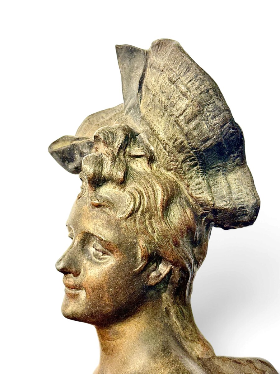 French Patinated Bronze Bust Of A Lady, Signed R.g., Late 19th Century-photo-4
