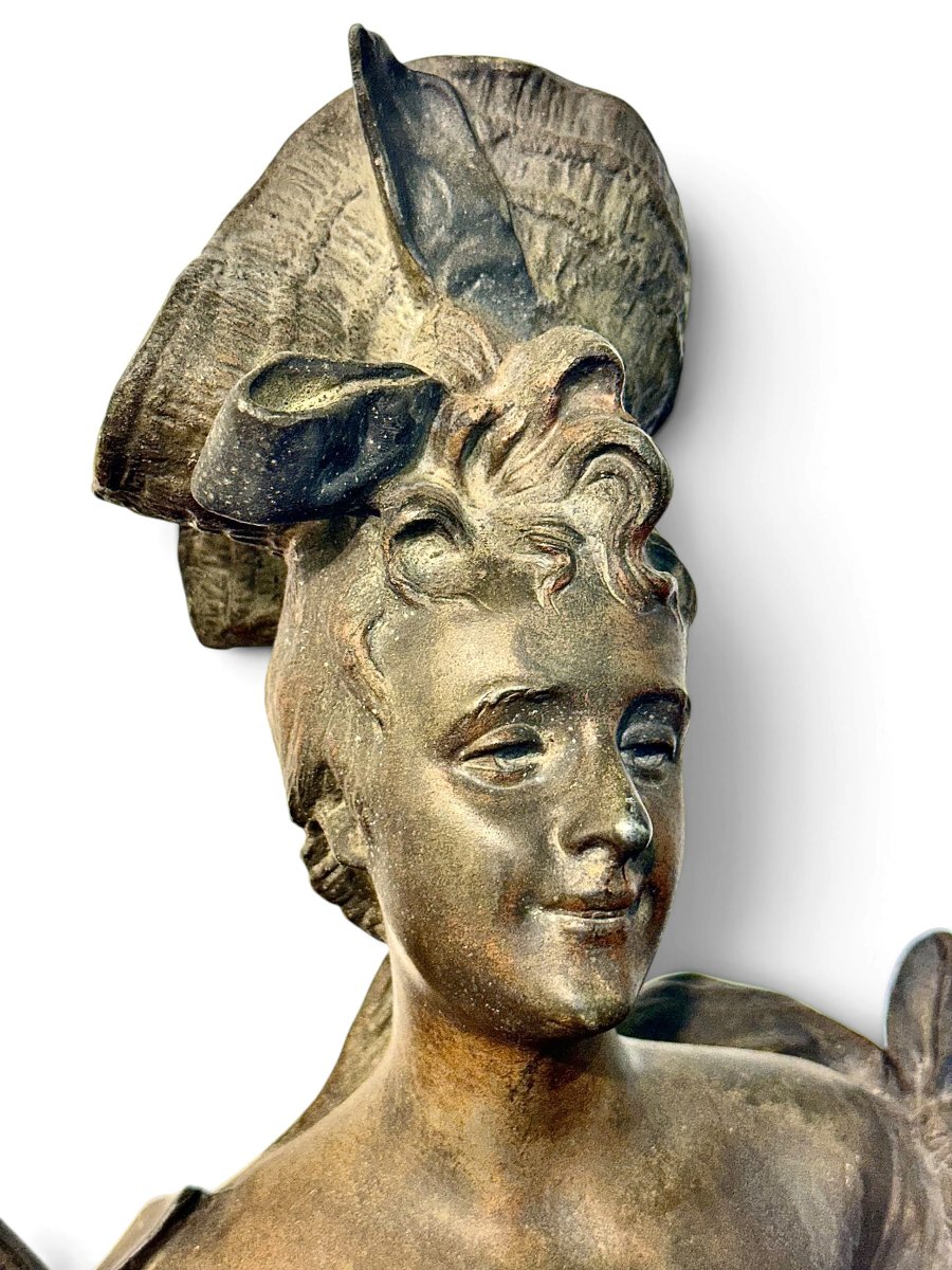 French Patinated Bronze Bust Of A Lady, Signed R.g., Late 19th Century-photo-5