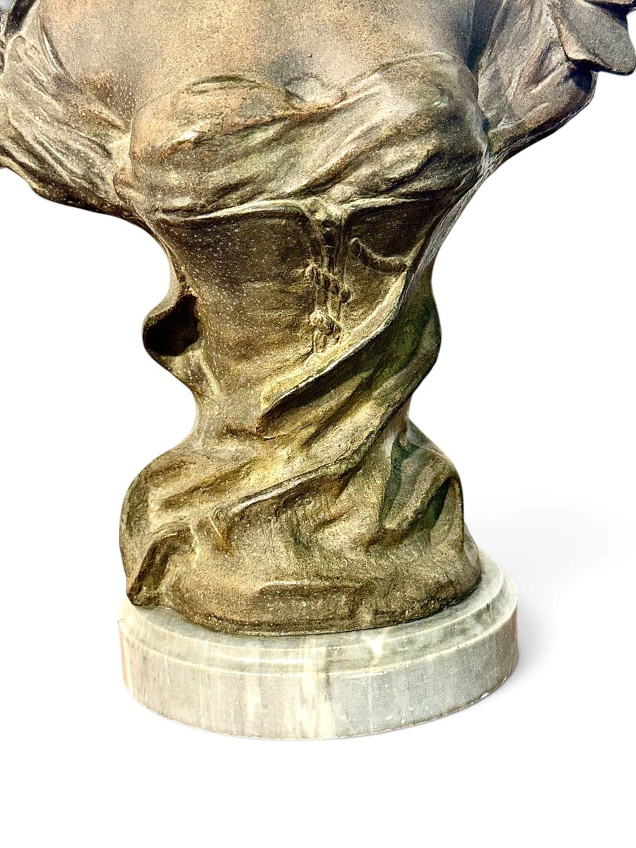 French Patinated Bronze Bust Of A Lady, Signed R.g., Late 19th Century-photo-6