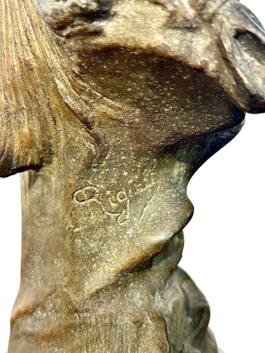 French Patinated Bronze Bust Of A Lady, Signed R.g., Late 19th Century-photo-7