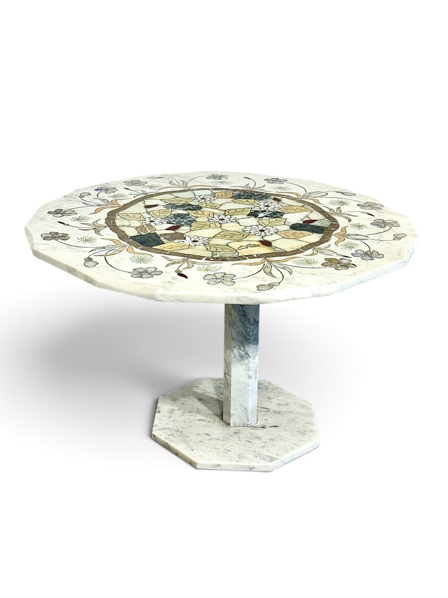 Samperi 1986 Marble And Hardstone Marquetry Pedestal Table-photo-3