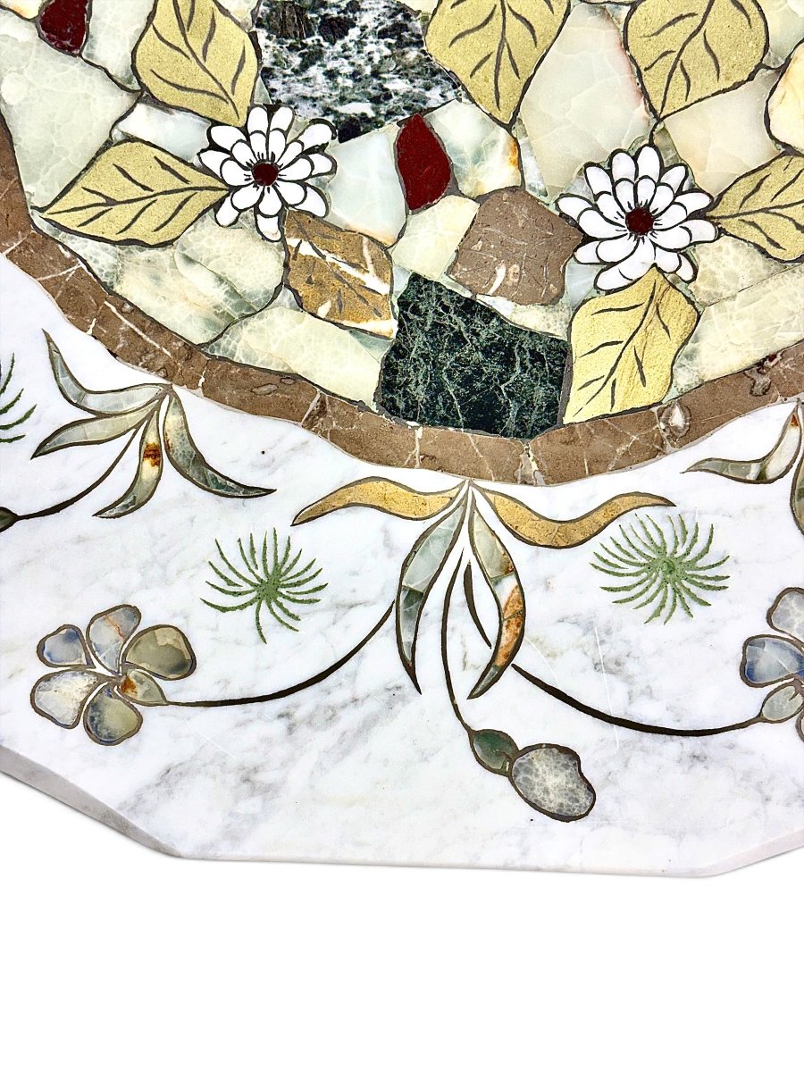 Samperi 1986 Marble And Hardstone Marquetry Pedestal Table-photo-3