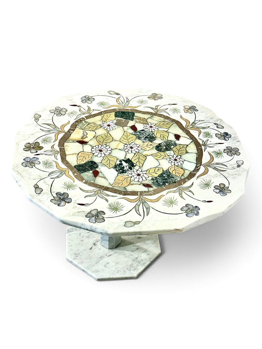 Samperi 1986 Marble And Hardstone Marquetry Pedestal Table-photo-4