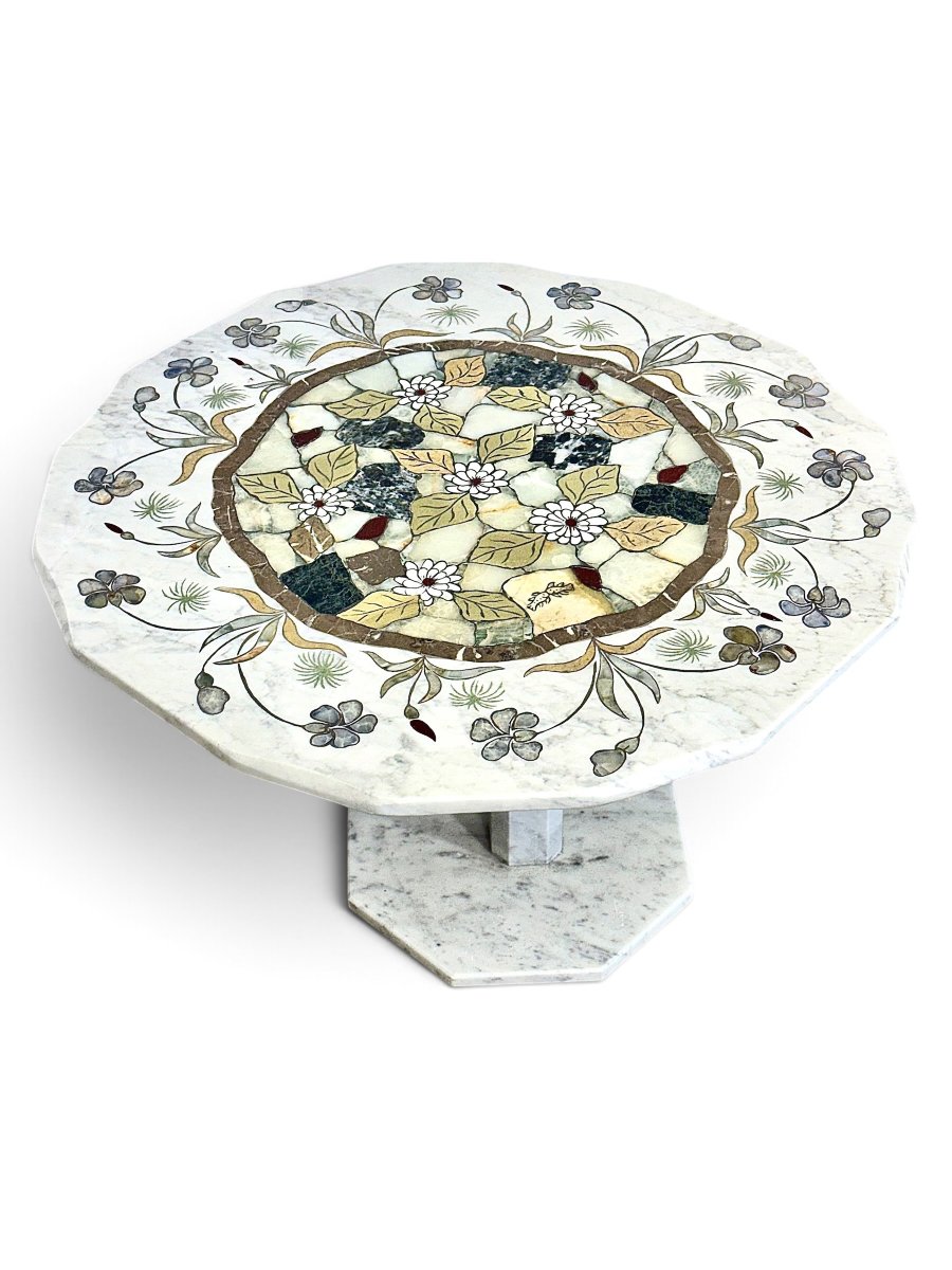 Samperi 1986 Marble And Hardstone Marquetry Pedestal Table-photo-8