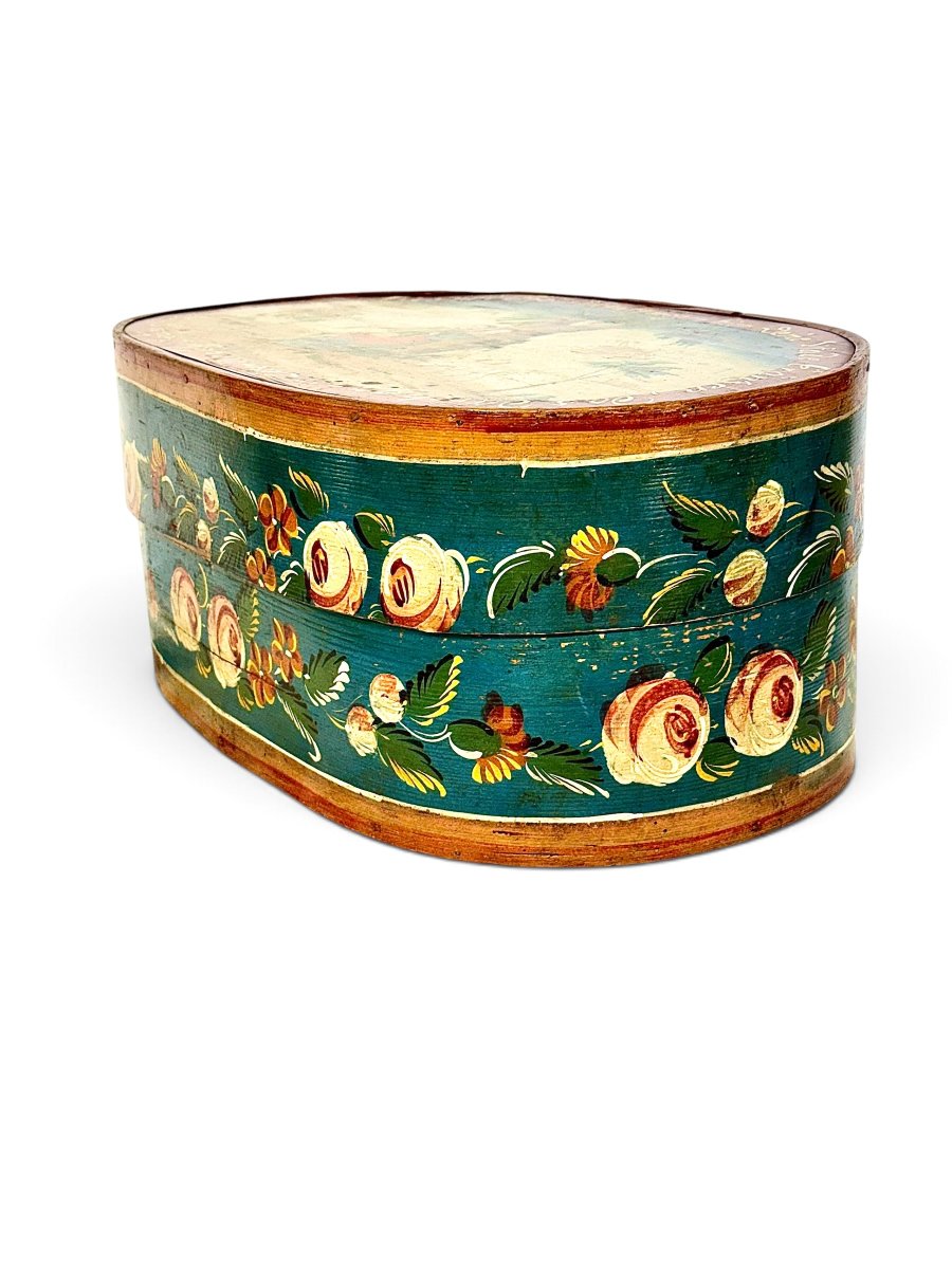 19th Century Austrian Folk Art Painted Wooden Marriage Box-photo-2
