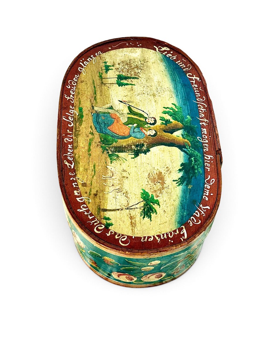 19th Century Austrian Folk Art Painted Wooden Marriage Box-photo-3
