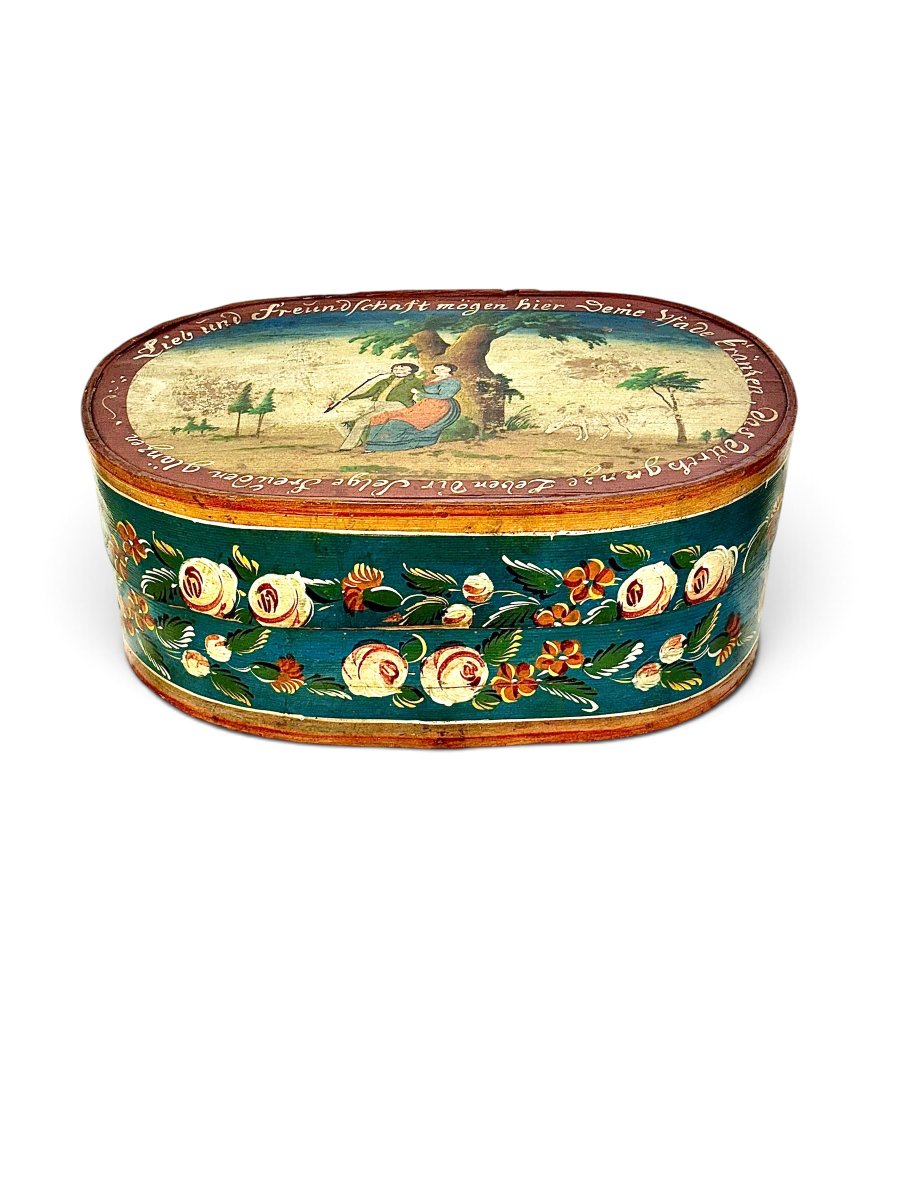 19th Century Austrian Folk Art Painted Wooden Marriage Box-photo-4