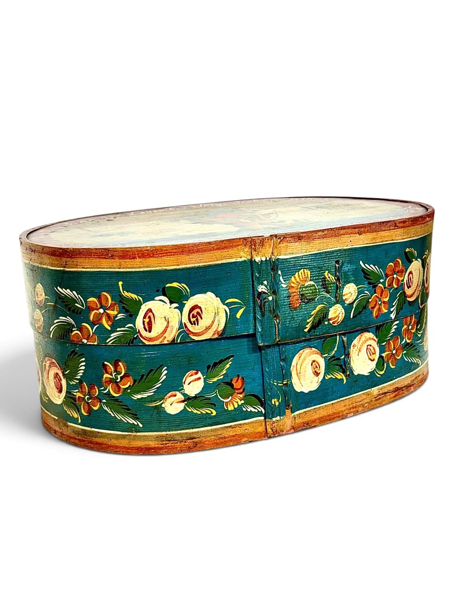19th Century Austrian Folk Art Painted Wooden Marriage Box-photo-1