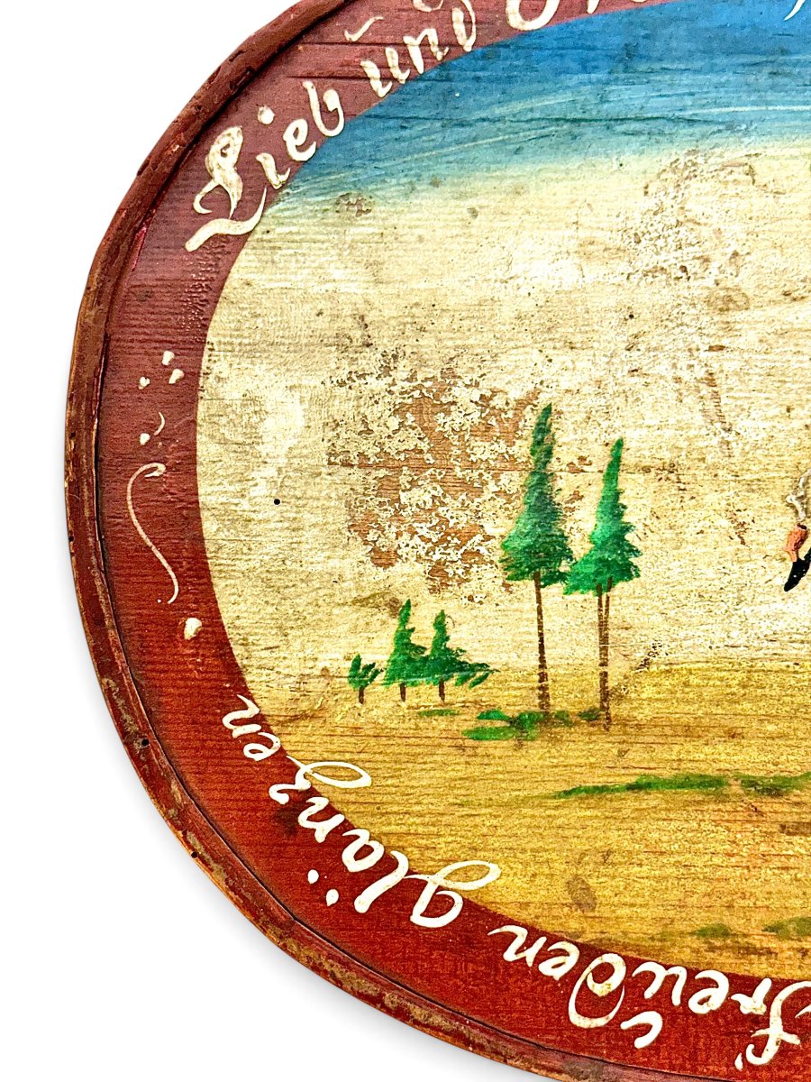 19th Century Austrian Folk Art Painted Wooden Marriage Box-photo-2