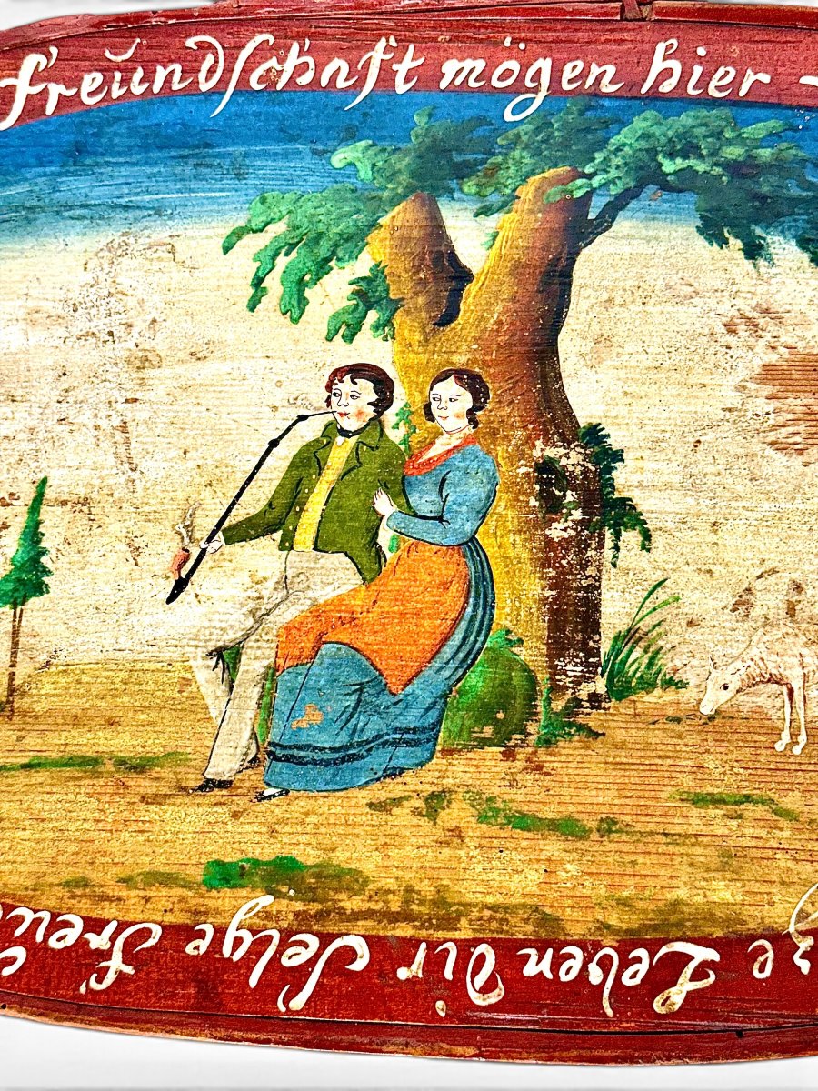 19th Century Austrian Folk Art Painted Wooden Marriage Box-photo-3