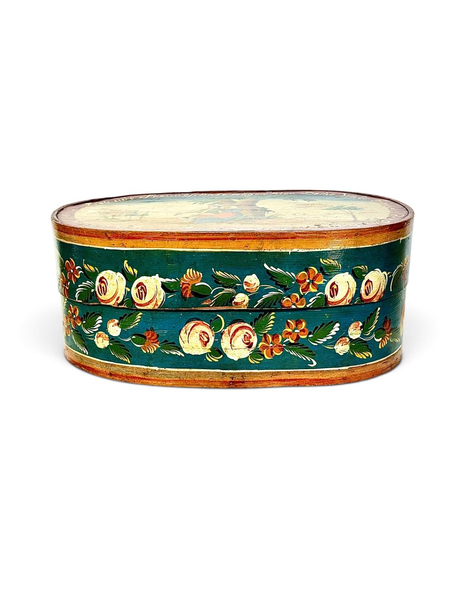 19th Century Austrian Folk Art Painted Wooden Marriage Box-photo-5