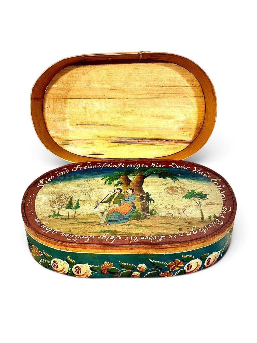 19th Century Austrian Folk Art Painted Wooden Marriage Box-photo-7