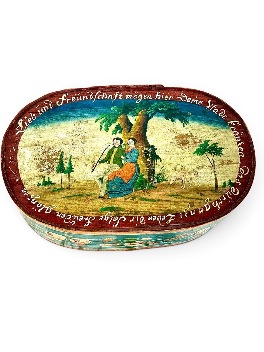 19th Century Austrian Folk Art Painted Wooden Marriage Box-photo-8
