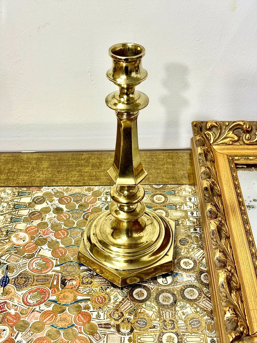 19th Century French Bronze Candlestick With Hexagonal Base-photo-2