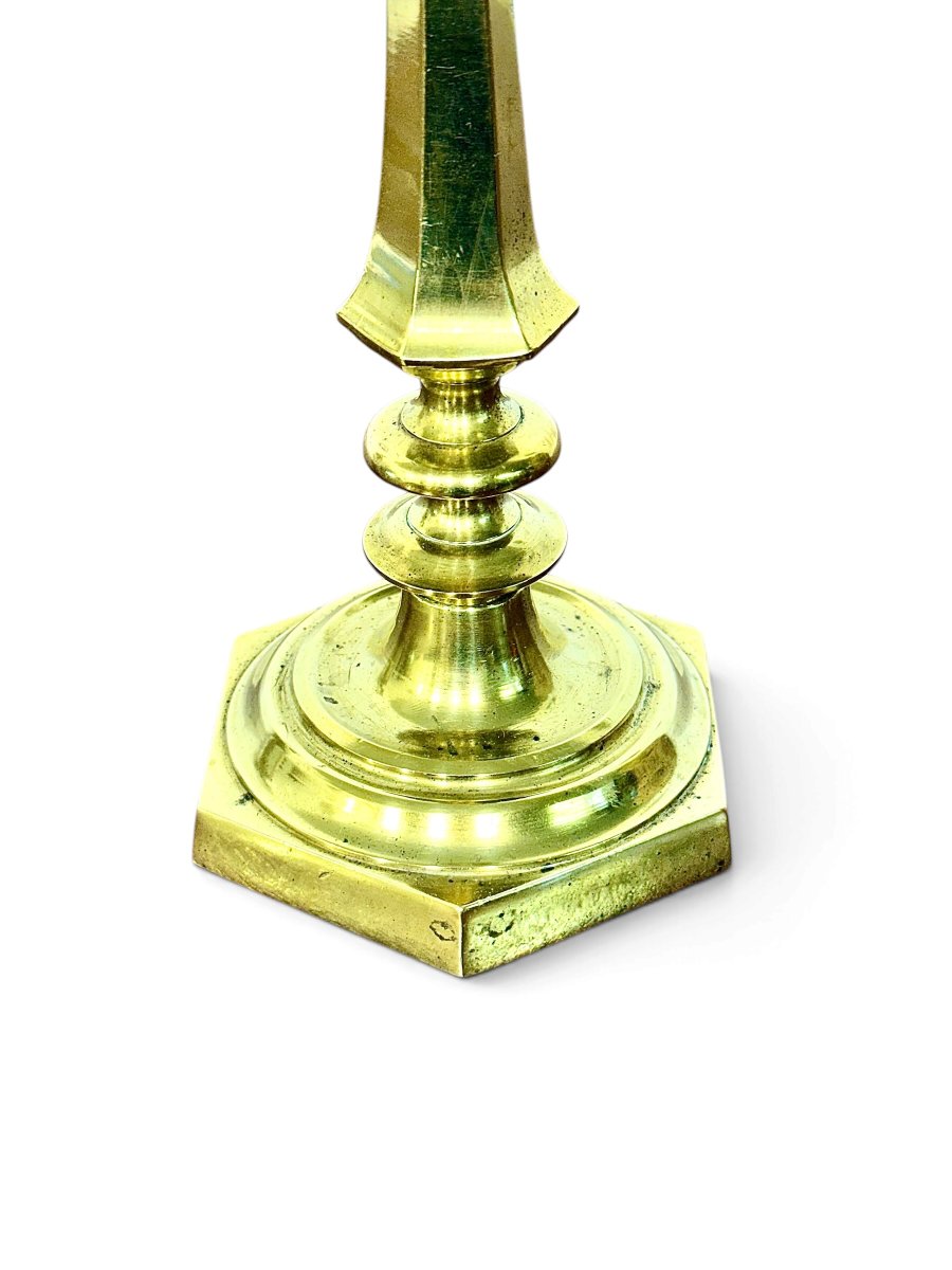 19th Century French Bronze Candlestick With Hexagonal Base-photo-1