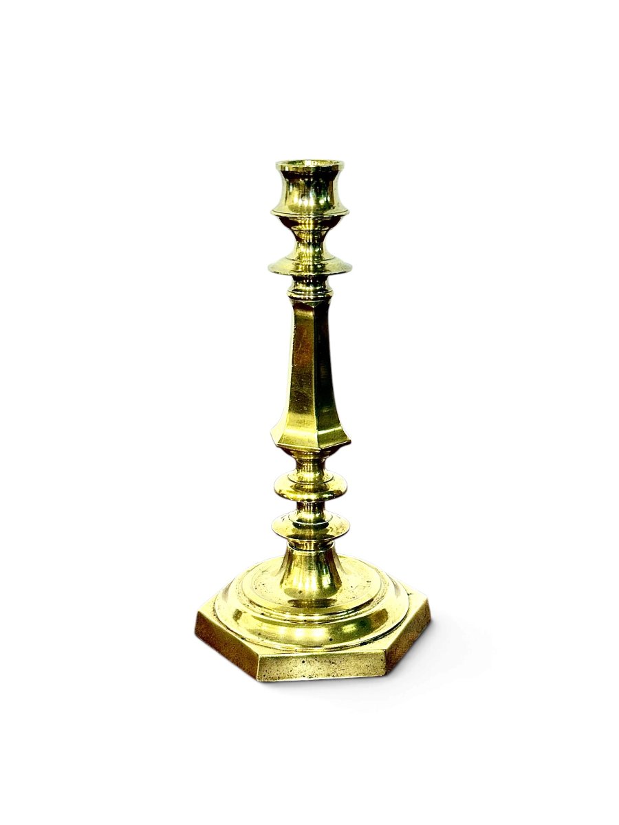 19th Century French Bronze Candlestick With Hexagonal Base-photo-2
