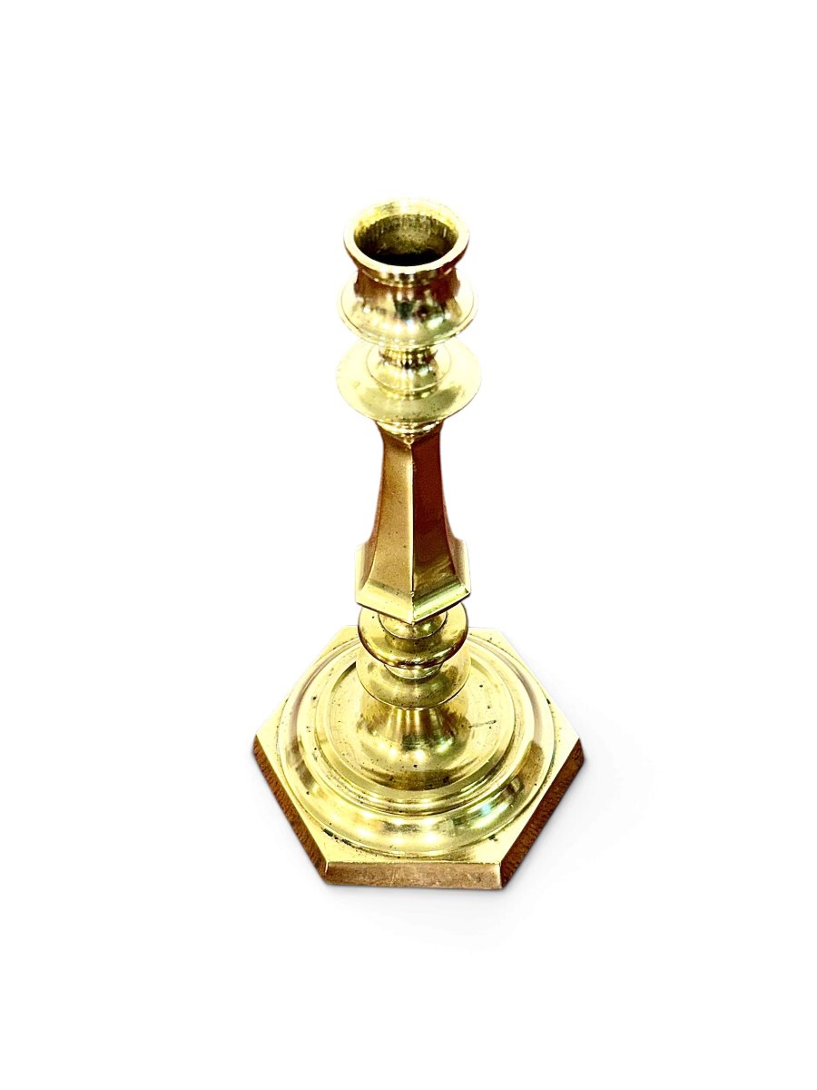 19th Century French Bronze Candlestick With Hexagonal Base-photo-5