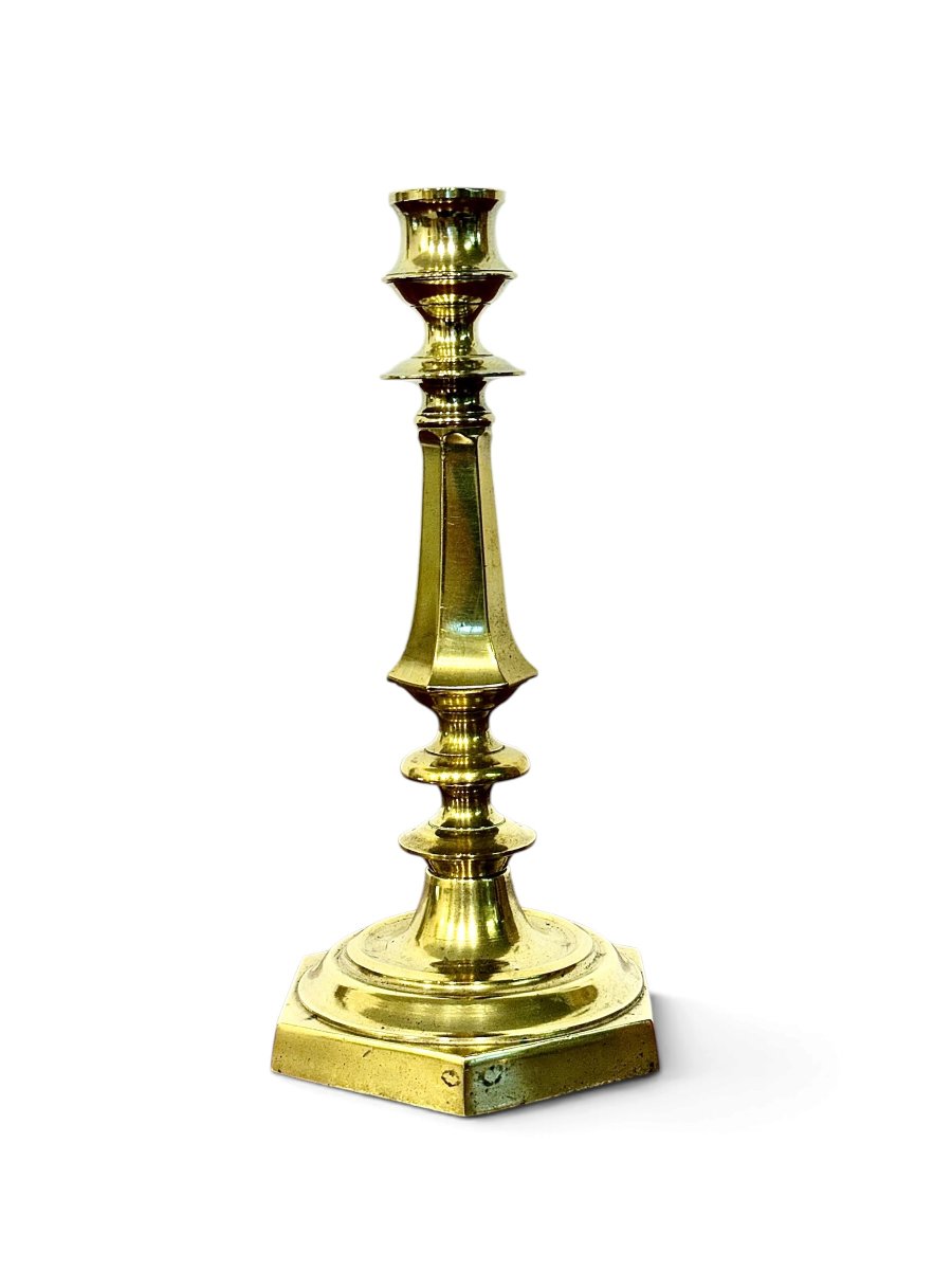 19th Century French Bronze Candlestick With Hexagonal Base