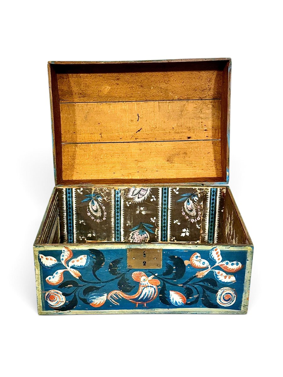 19th Century Austrian Folk Art Polychrome Painted Spruce Marriage Chest-photo-1