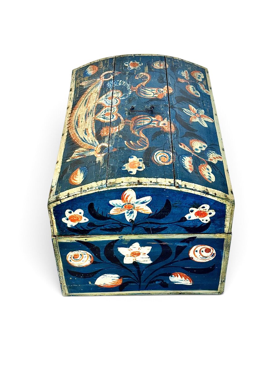 19th Century Austrian Folk Art Polychrome Painted Spruce Marriage Chest-photo-4