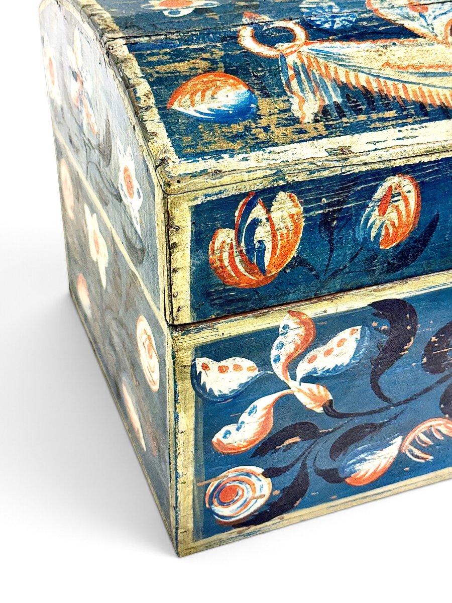 19th Century Austrian Folk Art Polychrome Painted Spruce Marriage Chest-photo-5