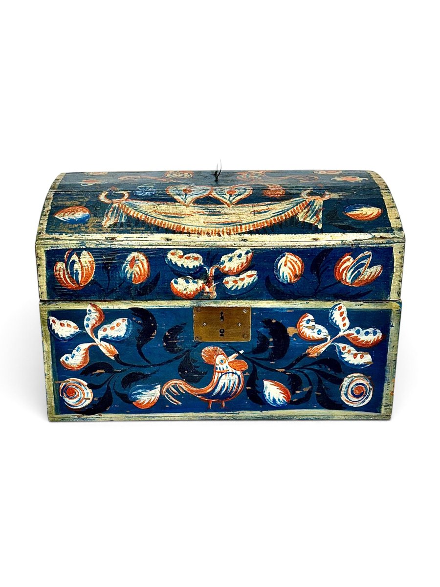 19th Century Austrian Folk Art Polychrome Painted Spruce Marriage Chest-photo-6