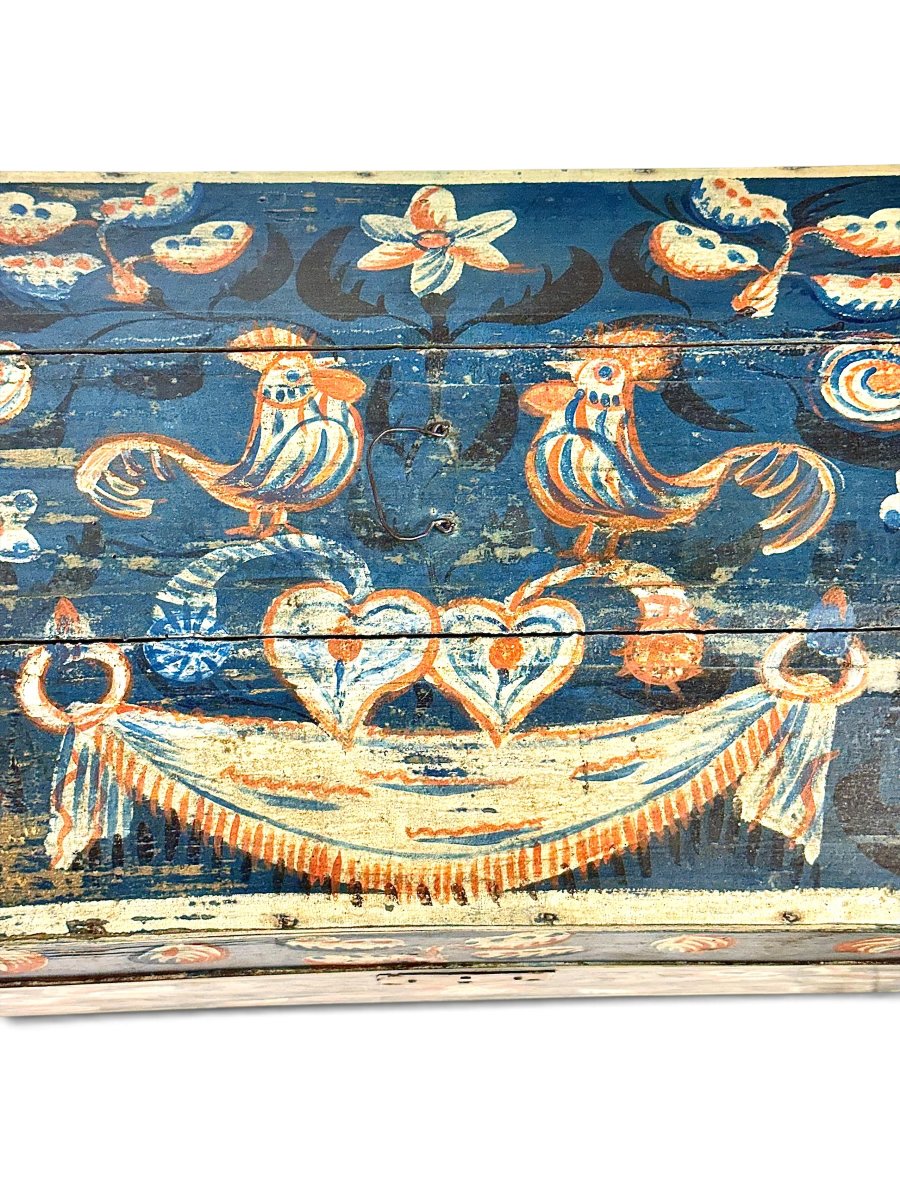 19th Century Austrian Folk Art Polychrome Painted Spruce Marriage Chest-photo-7