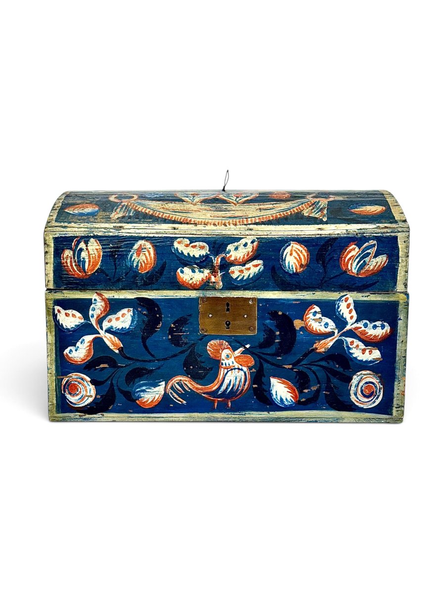 19th Century Austrian Folk Art Polychrome Painted Spruce Marriage Chest