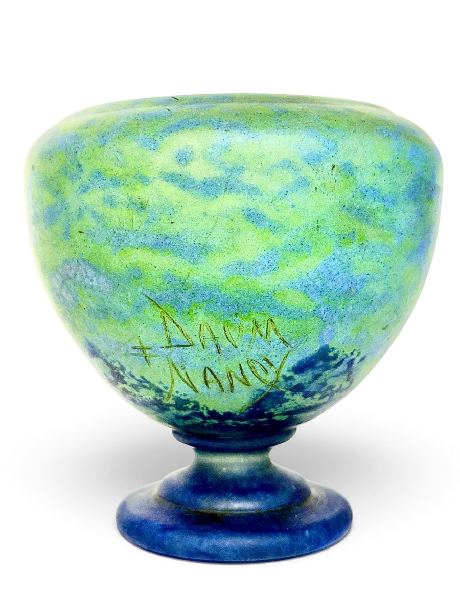 Vase sur pied Daum Nancy Art Nouveau bleu-vert, vers 1900-photo-3