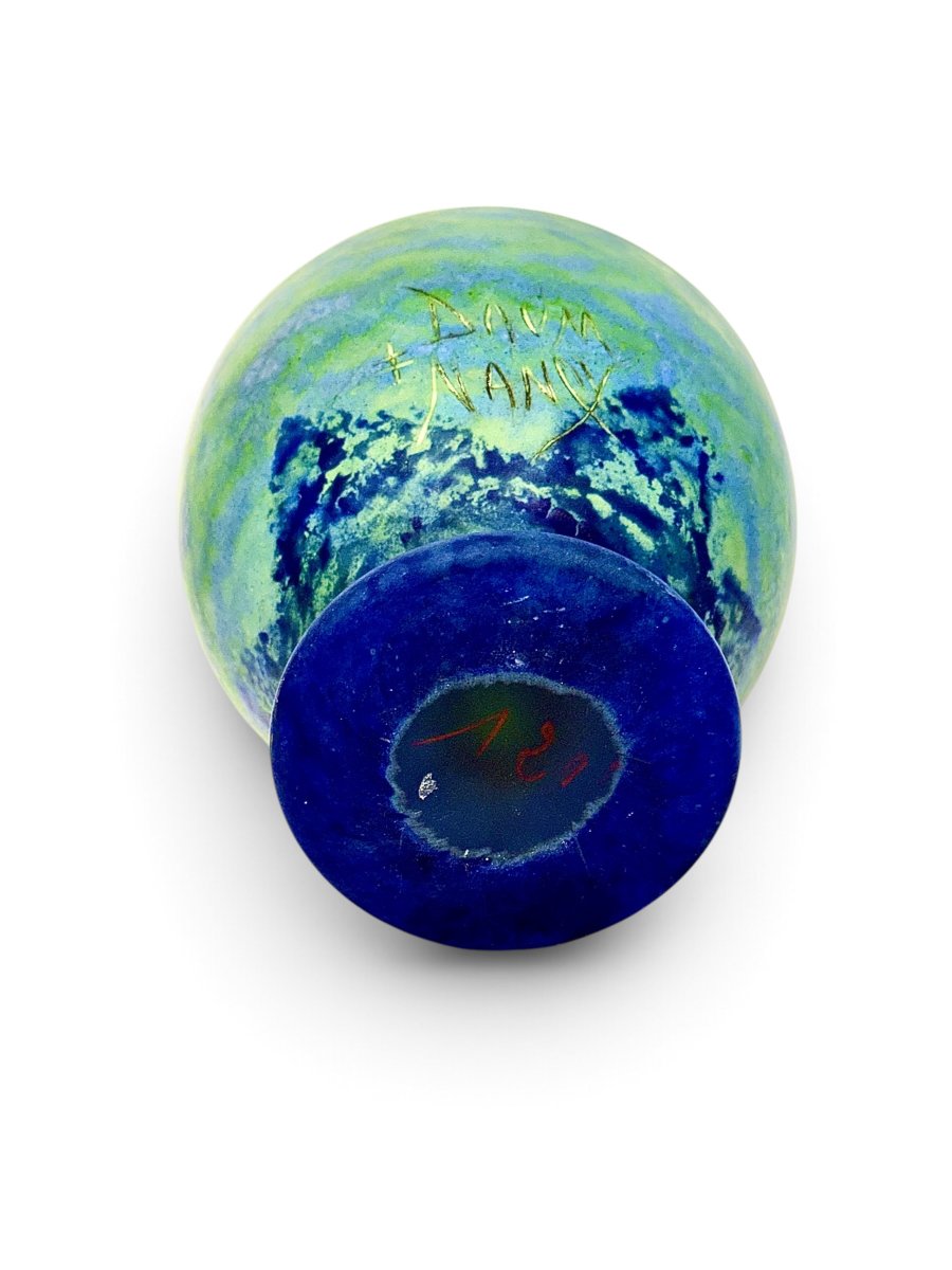 Vase sur pied Daum Nancy Art Nouveau bleu-vert, vers 1900-photo-3