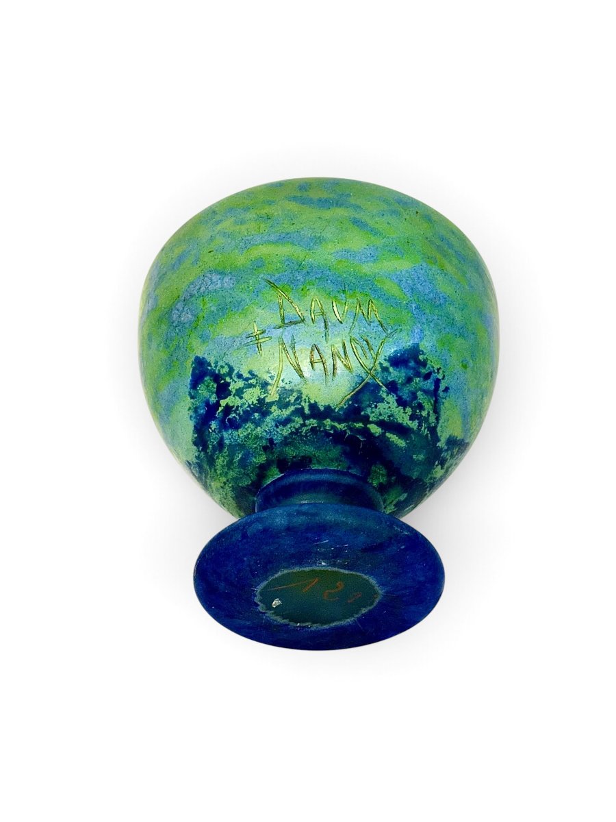 Vase sur pied Daum Nancy Art Nouveau bleu-vert, vers 1900-photo-4