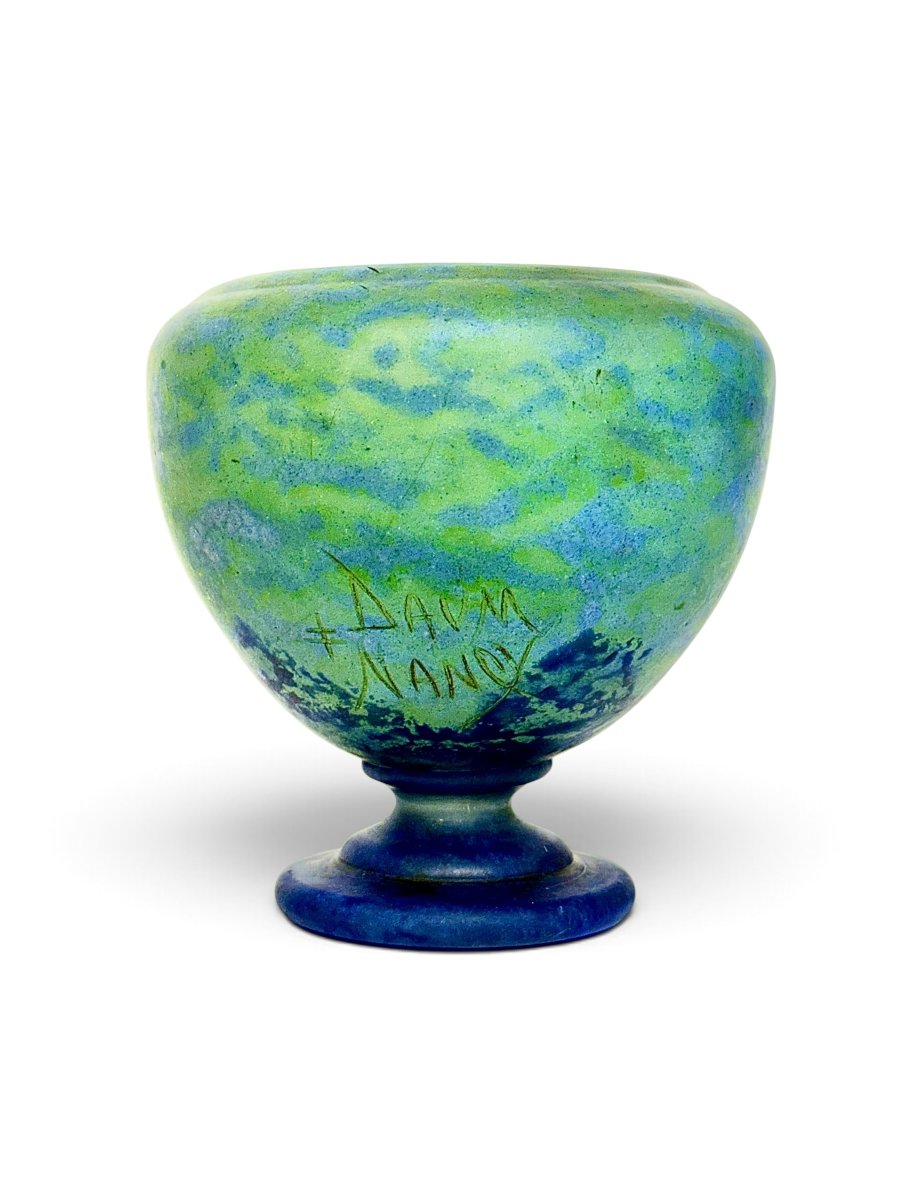 Vase sur pied Daum Nancy Art Nouveau bleu-vert, vers 1900-photo-5