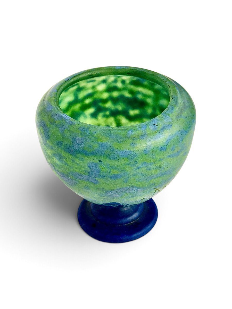 Vase sur pied Daum Nancy Art Nouveau bleu-vert, vers 1900-photo-6