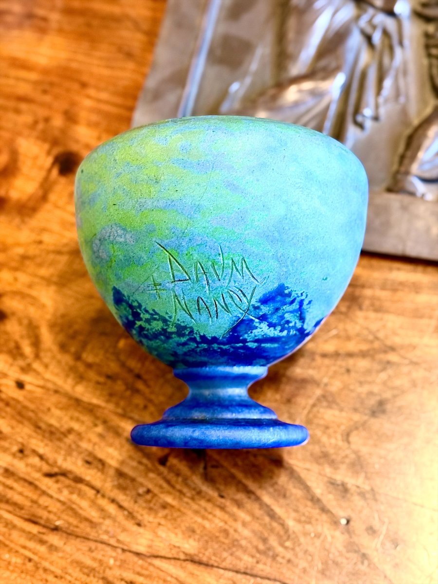 Vase sur pied Daum Nancy Art Nouveau bleu-vert, vers 1900-photo-8