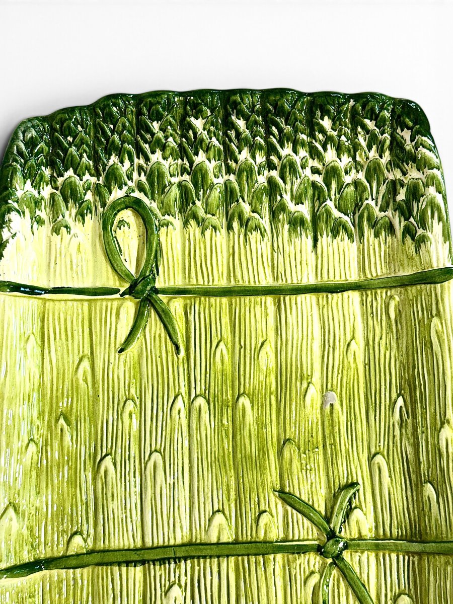 Service à asperges français en barbotine avec égouttoir, fin XIXe-photo-2