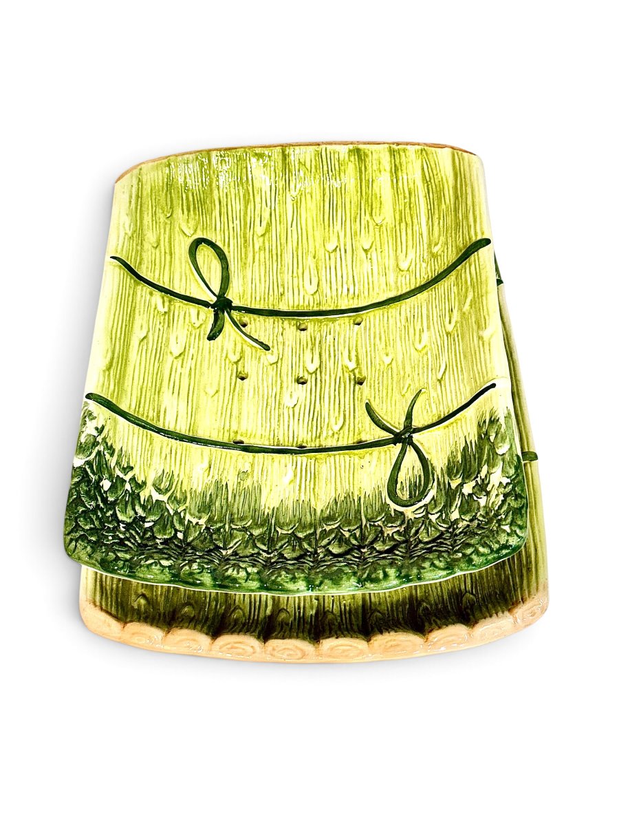 Service à asperges français en barbotine avec égouttoir, fin XIXe
