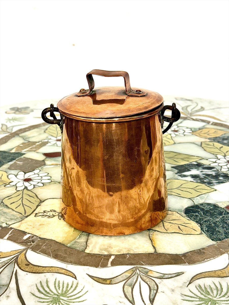 Pot de cuisine français en cuivre avec couvercle, XIXe siècle-photo-2