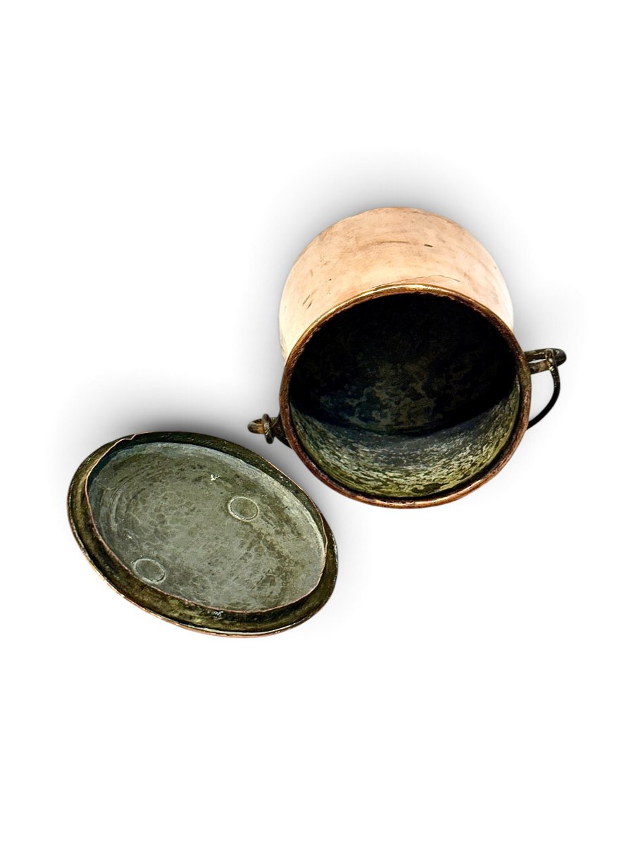 Pot de cuisine français en cuivre avec couvercle, XIXe siècle-photo-3