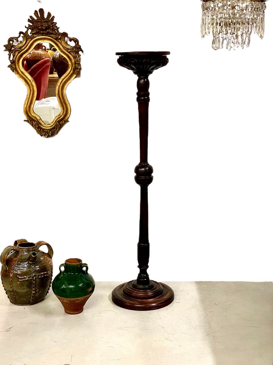17th Century French Carved And Turned Oak Torchère Pedestal-photo-2