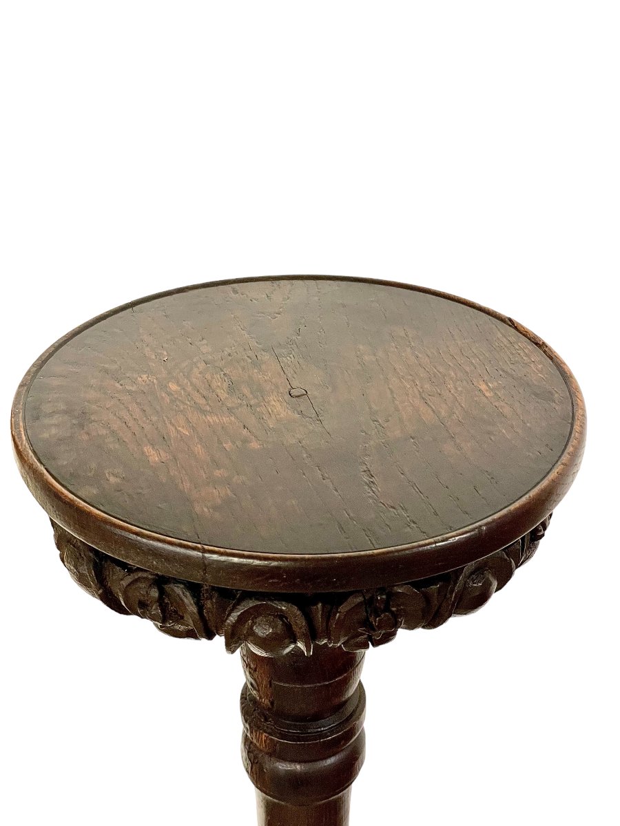 17th Century French Carved And Turned Oak Torchère Pedestal-photo-2