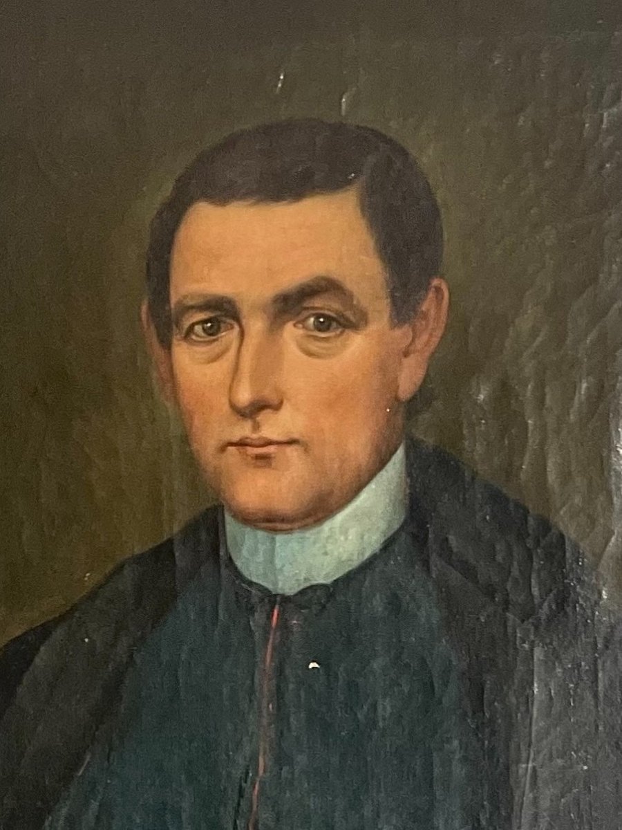 Portrait d’un ecclésiastique par Amedeo Augero, huile sur toile, 1857-photo-3