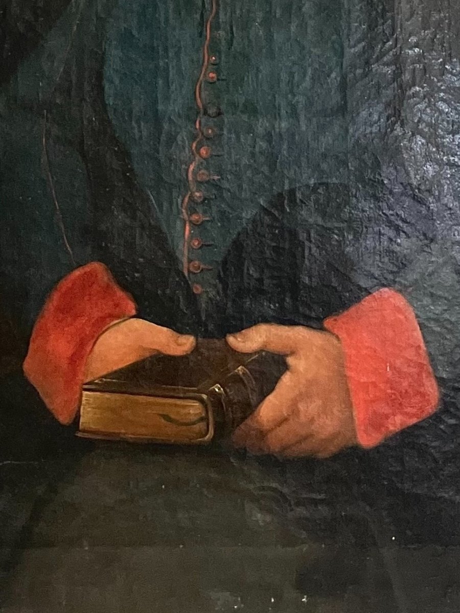 Portrait d’un ecclésiastique par Amedeo Augero, huile sur toile, 1857-photo-4