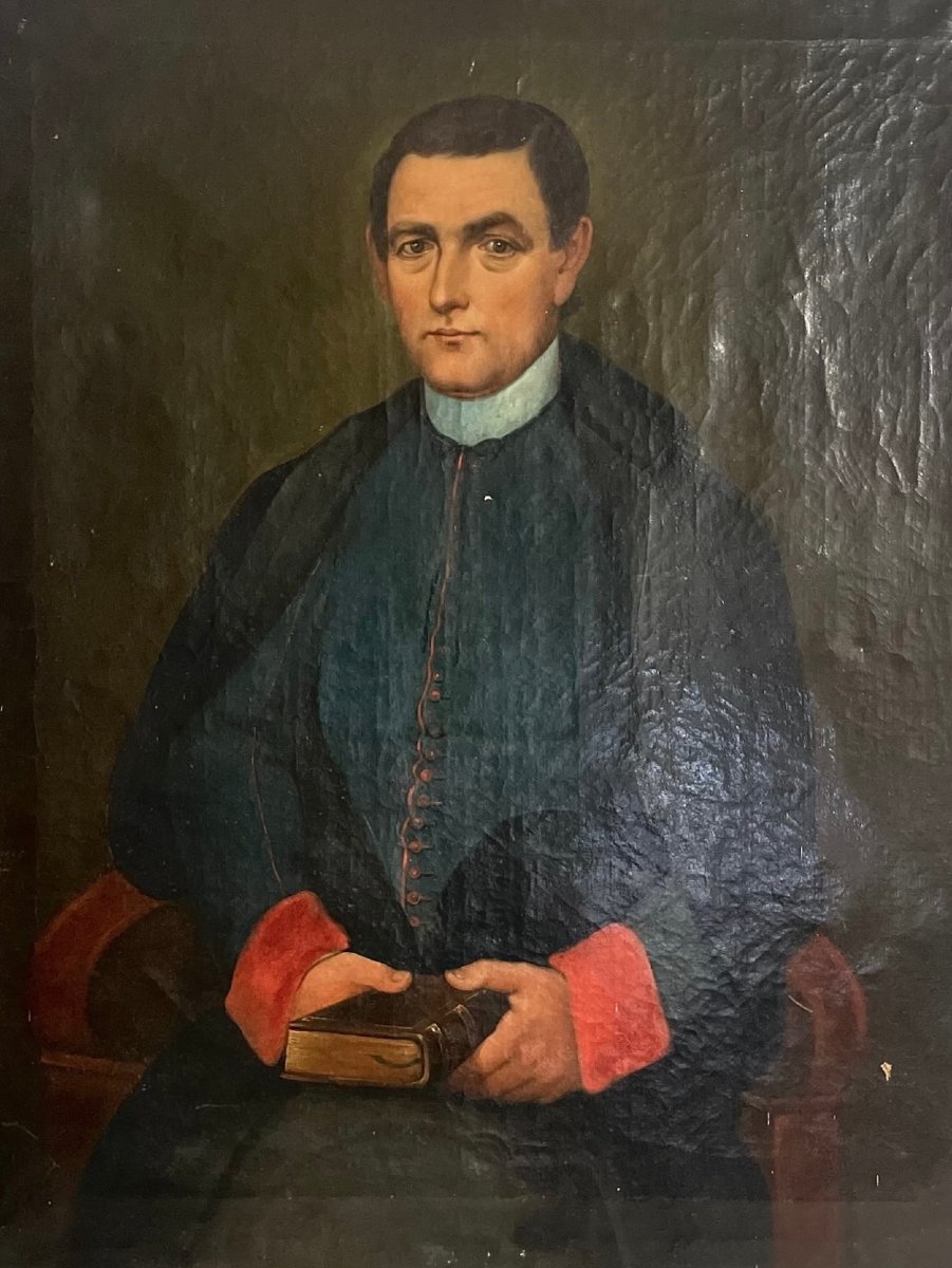 Portrait d’un ecclésiastique par Amedeo Augero, huile sur toile, 1857-photo-4