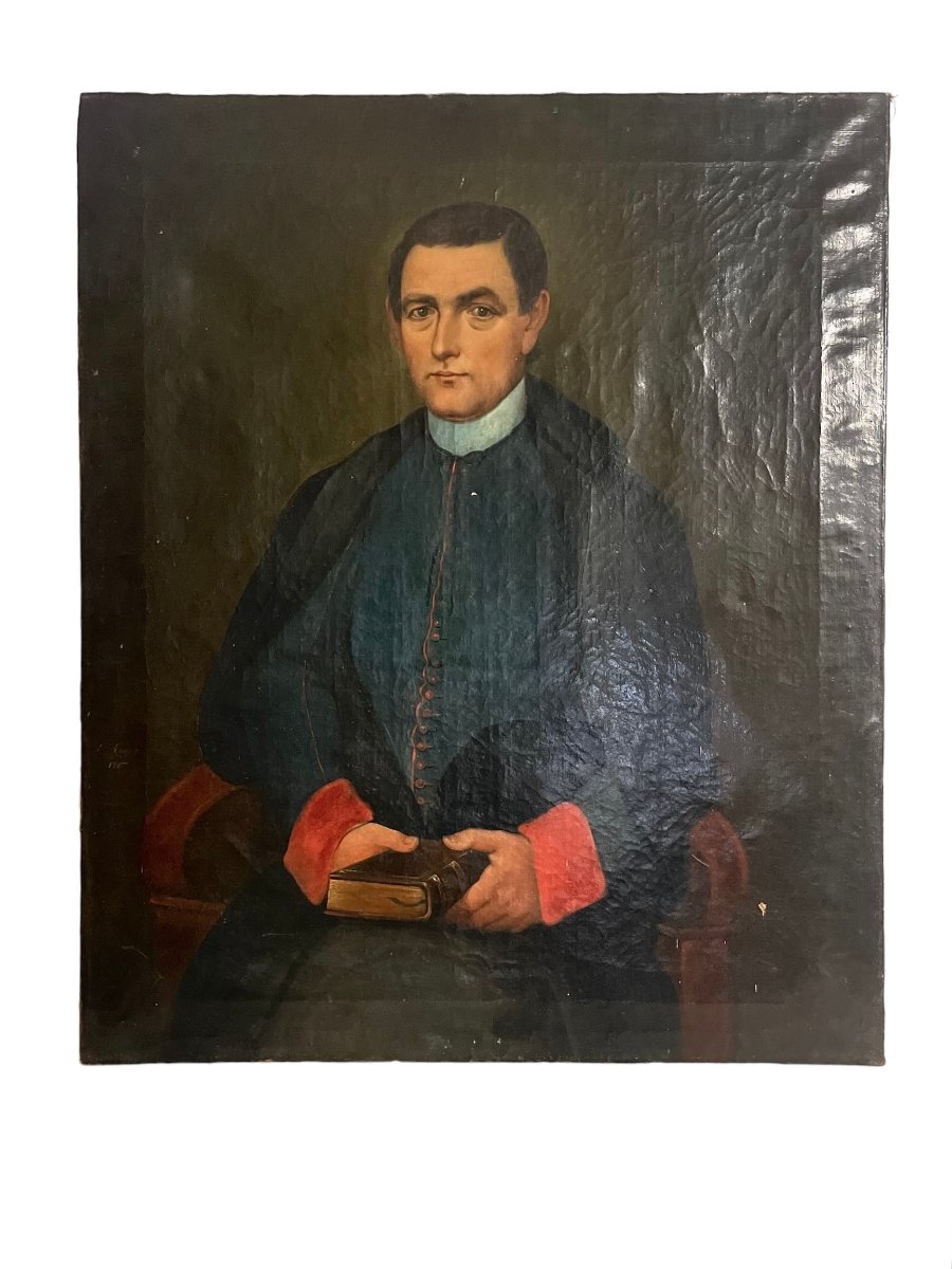 Portrait d’un ecclésiastique par Amedeo Augero, huile sur toile, 1857