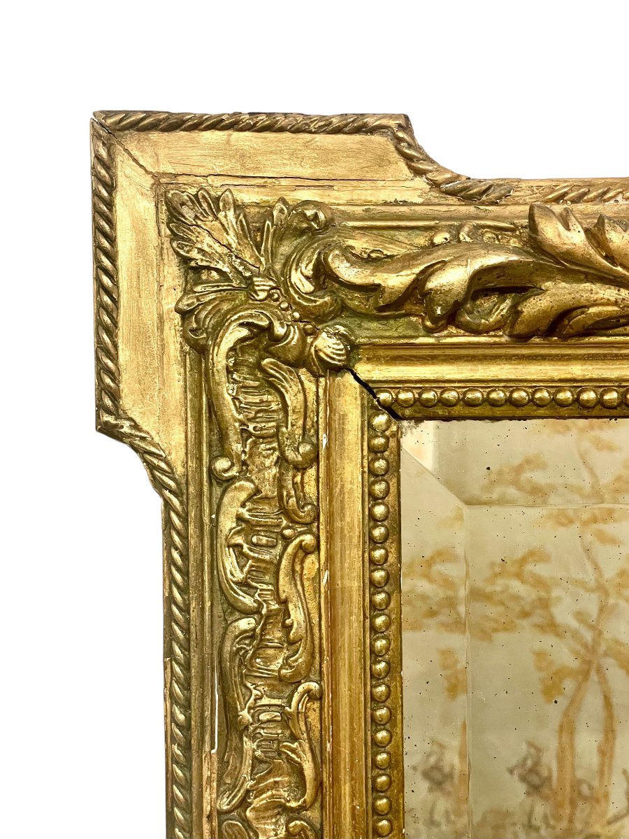Grand miroir Napoléon III en bois doré aux chérubins et blason, vers 1870-photo-2